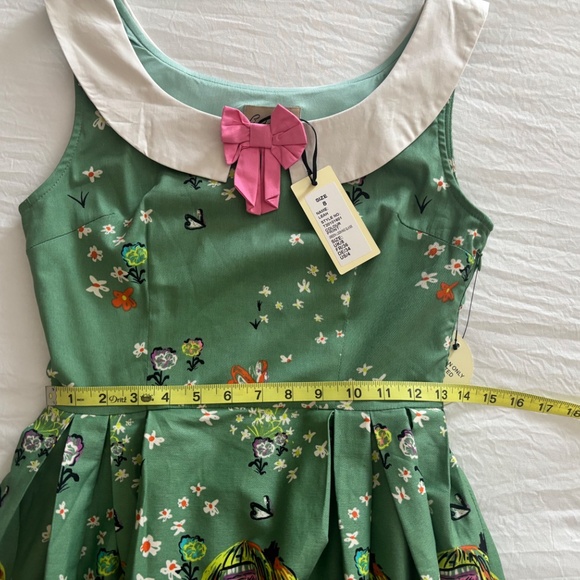 New With Tags! Lindy Bop Leah in Green Looking Glass Print Dress XS - Picture 8 of 12